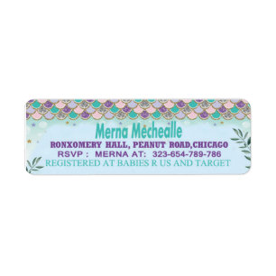 mermaid skin baby shower return address lable