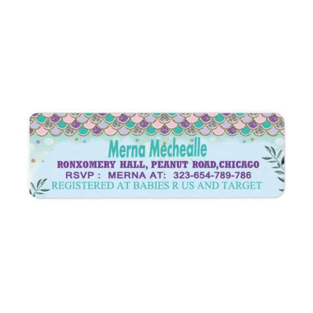 mermaid skin baby shower  return address lable (Front)