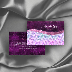 Mermaid skin pink silver faux glitter monogram business card