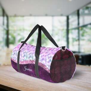 Mermaid skin pink silver faux glitter monogram duffle bag