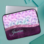Mermaid skin pink silver faux glitter monogram laptop sleeve<br><div class="desc">Pretty chic and elegant girly mermaid skin iridescent faux glitter in pink purple silver to create a special unique stylish Laptop laptop sleeve. Add some style to your office, desk, or personal space with a Chic and stylish custom name and monogram Laptop laptop sleeve.. personalise it with a script name...</div>