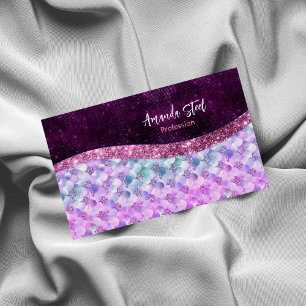 Mermaid skin pink silver faux glitter monogram Magnetic business card
