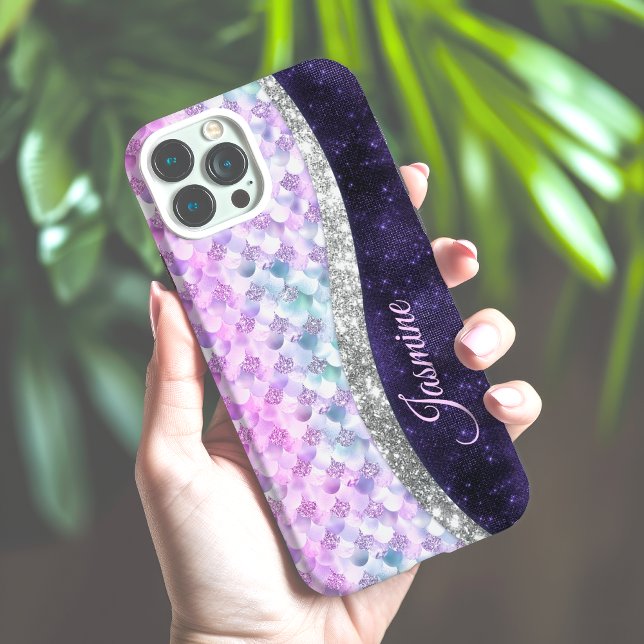 Mermaid skin purple silver faux glitter monogram Case-Mate iPhone case (Creator Uploaded)