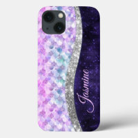 Mermaid skin purple silver faux glitter monogram