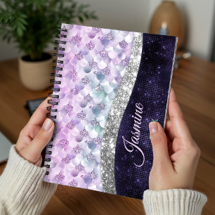 Mermaid skin purple silver faux glitter monogram planner