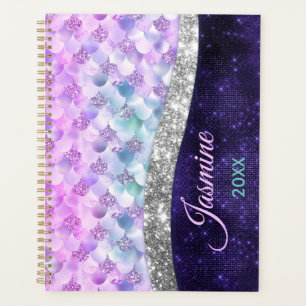 Mermaid skin purple silver faux glitter monogram planner