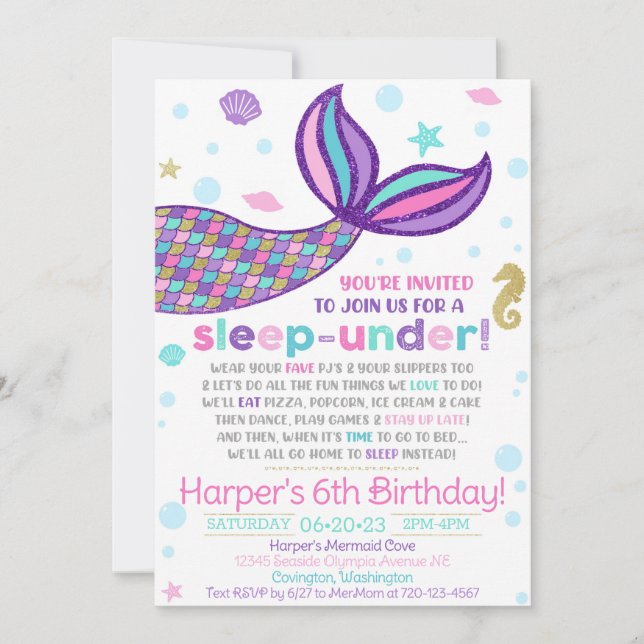 Mermaid Sleep-under Invitation, Mermaid Invitation (Front)