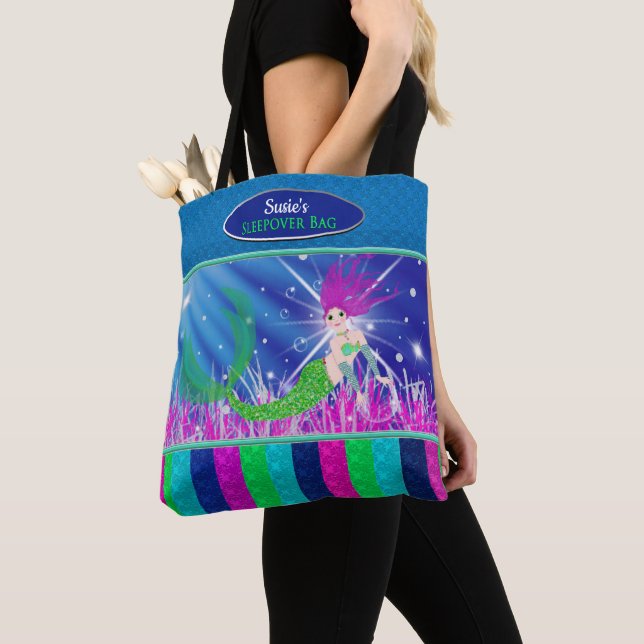 Mermaid Sleepover Bag, Name Insert Tote Bag (Close Up)