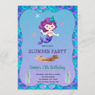 Mermaid sleepover birthday invitation