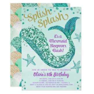 Mermaid sleepover birthday party invitation