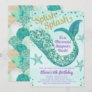 Mermaid sleepover birthday party invitation