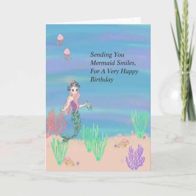 Mermaid Smiles Birthday Card for Child (Front)