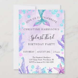 Mermaid Splash 3rd Birthday Invitation