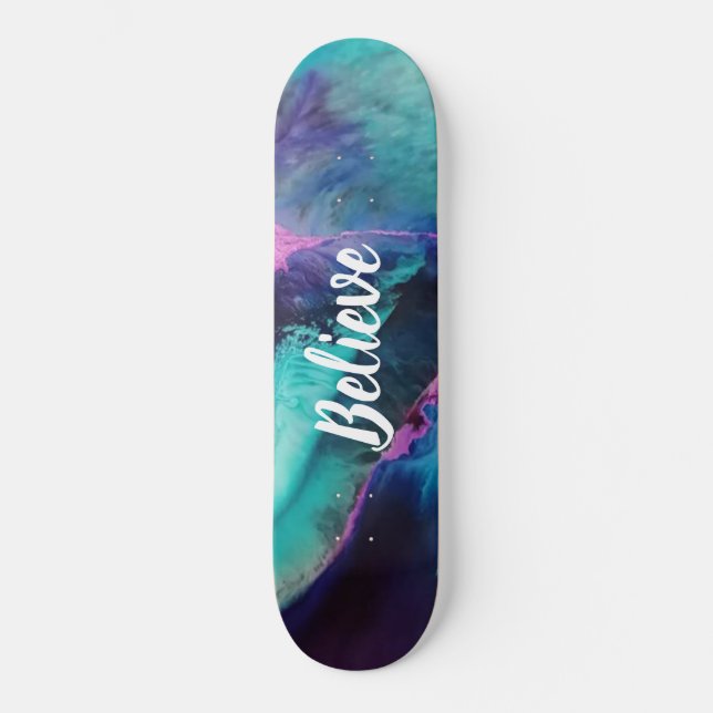 Mermaid Splash Abstract Believe Skateboard (Front)