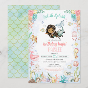 Mermaid Splash Under The Sea Pool Party Birthday Invitation