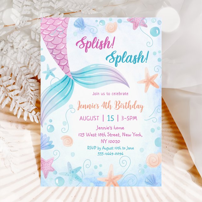 Mermaid Splish Splash 4th Birthday Party Invitation (Creator Uploaded)