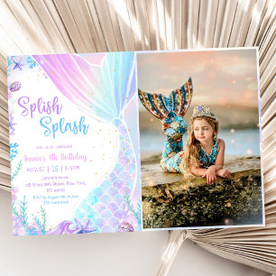 Mermaid Splish Splash 4th Birthday Party Photo Invitation