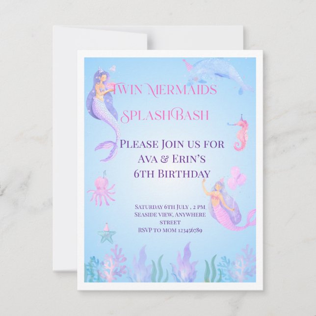 Mermaid Splish Splash Bash Birthday Invitation (Front)