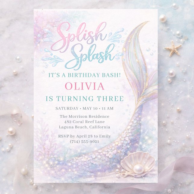 Mermaid Splish Splash Birthday Bash Party Invitation (Creator Uploaded)