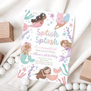 Mermaid Splish Splash Under the Sea Birthday Invitation