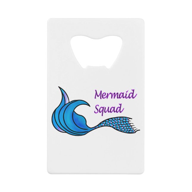 Mermaid Squad blue mermaid tail on a bottle opener (Front)