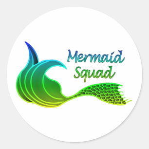 Mermaid Squad in vivid greens on stickers