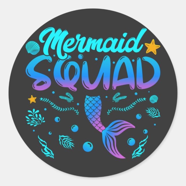 Mermaid Squad Of The Birthday Classic Round Sticker (Front)