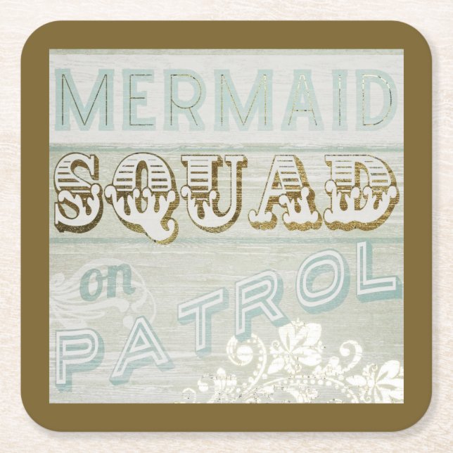 Mermaid Squad on Patrol Square Paper Coaster (Front)