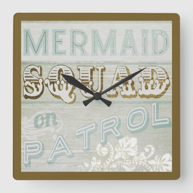 Mermaid Squad on Patrol Square Wall Clock (Front)