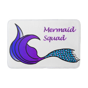 Mermaid Squad purple and blue tail on bath mat