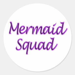 Mermaid Squad purple letters on a sticker