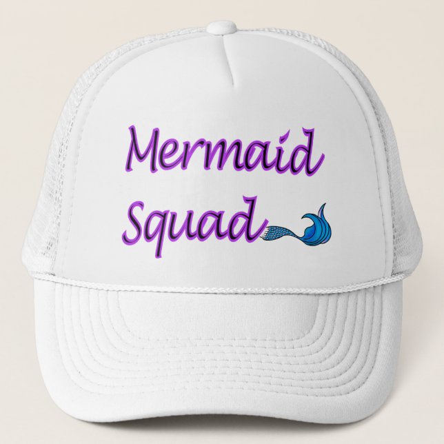 Mermaid Squad with blue tail on ball cap (Front)