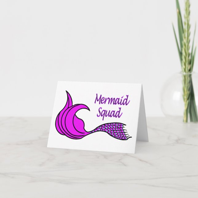 Mermaid Squad with bright pink mermaid tail Note Card (Front)