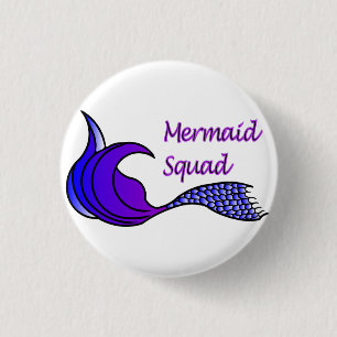 Mermaid Squad with purple mermaid tail on a button