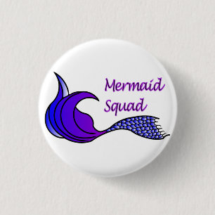 Mermaid Squad with purple mermaid tail on a button