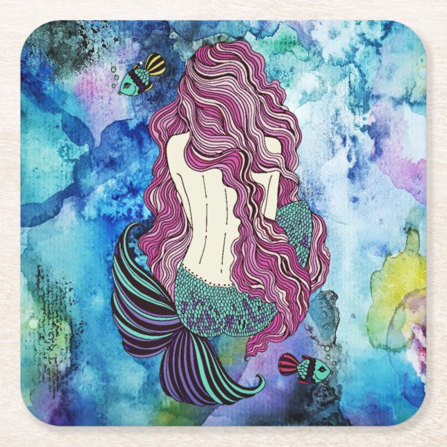 Mermaid Square Paper Coaster (Front)