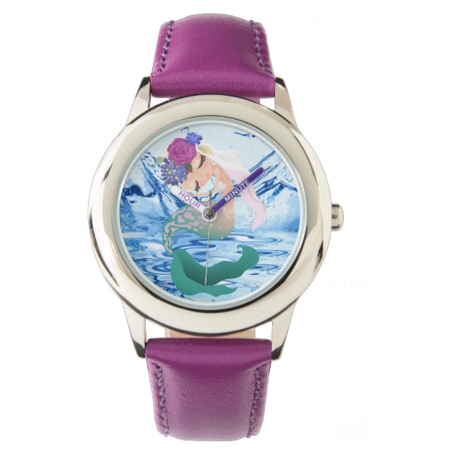 Mermaid - Stainless Steel Leather Strap Watch (Front)