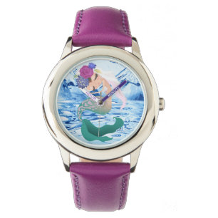 Mermaid - Stainless Steel Pink Leather Strap Watch
