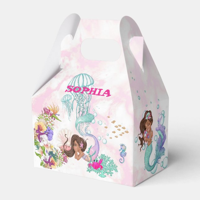 Mermaid Starfish Cute Personal Pink Dark Hair  Favour Box (Front Side)