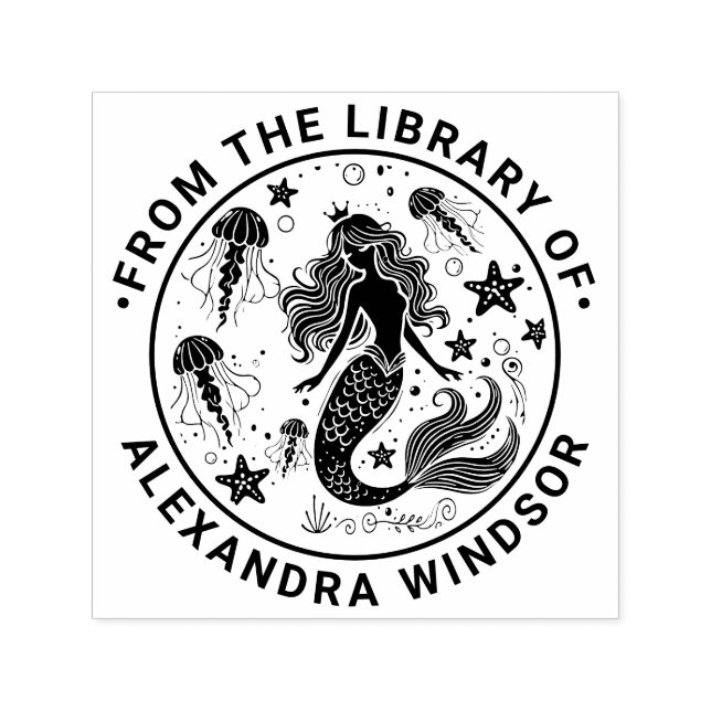 Mermaid Starfish Jellyfish Library Book Name Self-inking Stamp (Design)