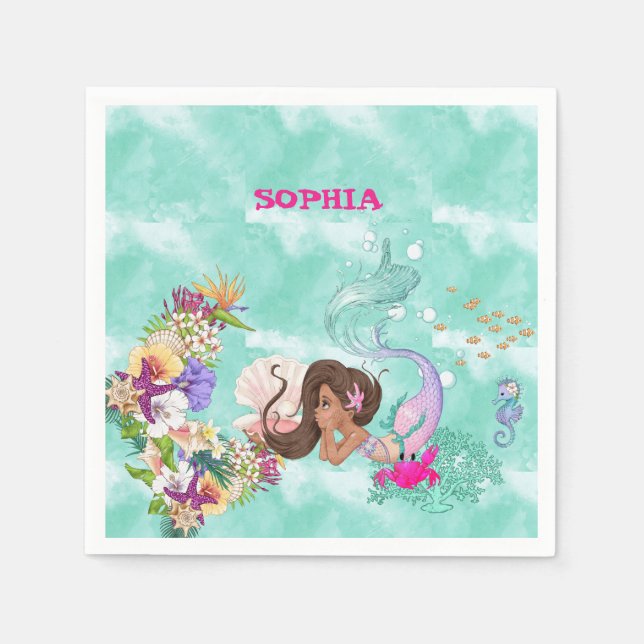 Mermaid Starfish Personal Dark Hair Cute Napkins (Front)