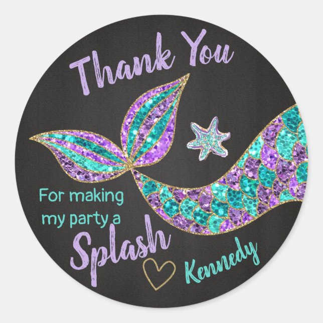 Mermaid sticker Glitter, Under the sea Thank you (Front)