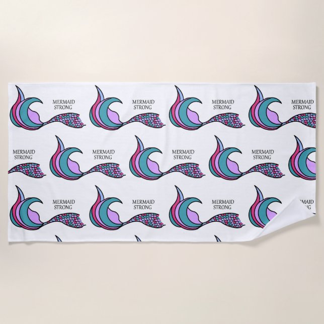 Mermaid Strong Mermaid Tail Beach Towel (Front)