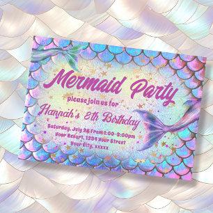  mermaid style Birthday Invitation