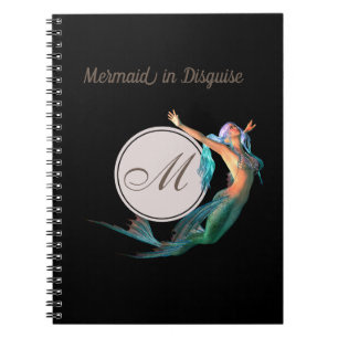 Mermaid Summer Black Monogram Modern Chic Notebook