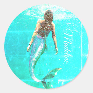 Mermaid Summer Blue Ocean Modern Chic Classic Round Sticker