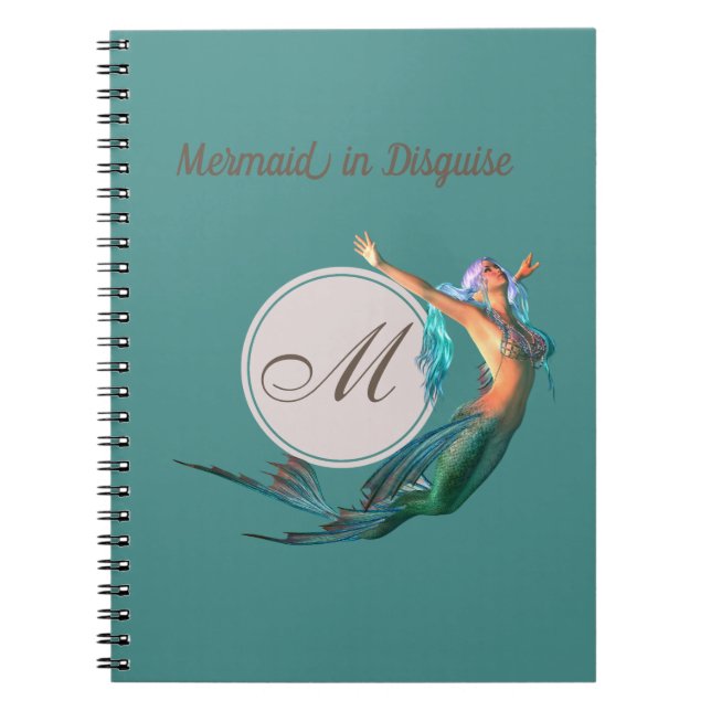 Mermaid Summer Blue Teal Monogram Modern Chic Notebook (Front)
