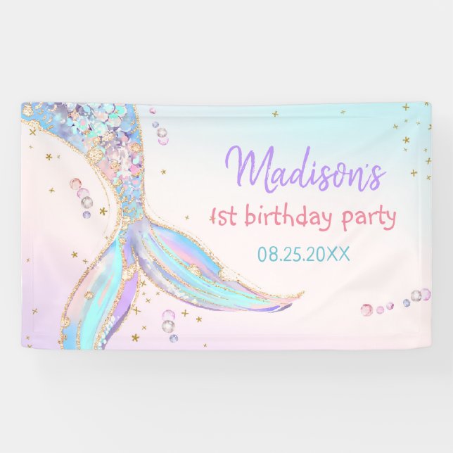 Mermaid Summer Pool 1st Birthday Party Banner (Horizontal)