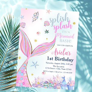 Mermaid Summer Pool Birthday Party Invitation