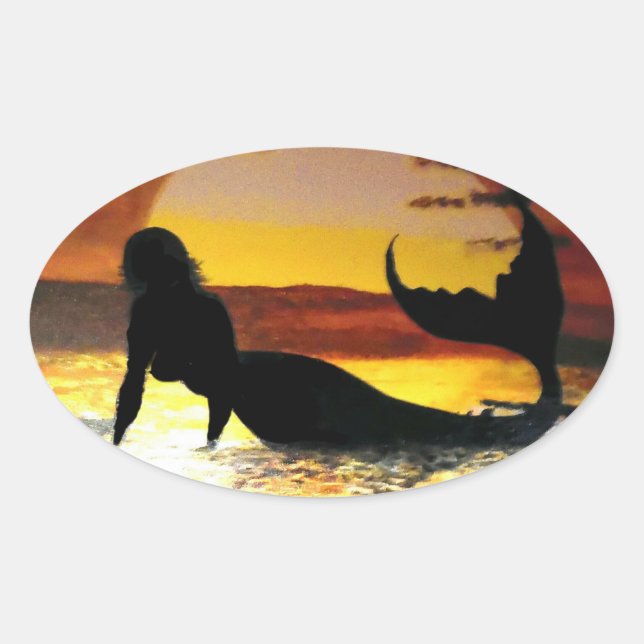Mermaid sundown oval sticker (Front)